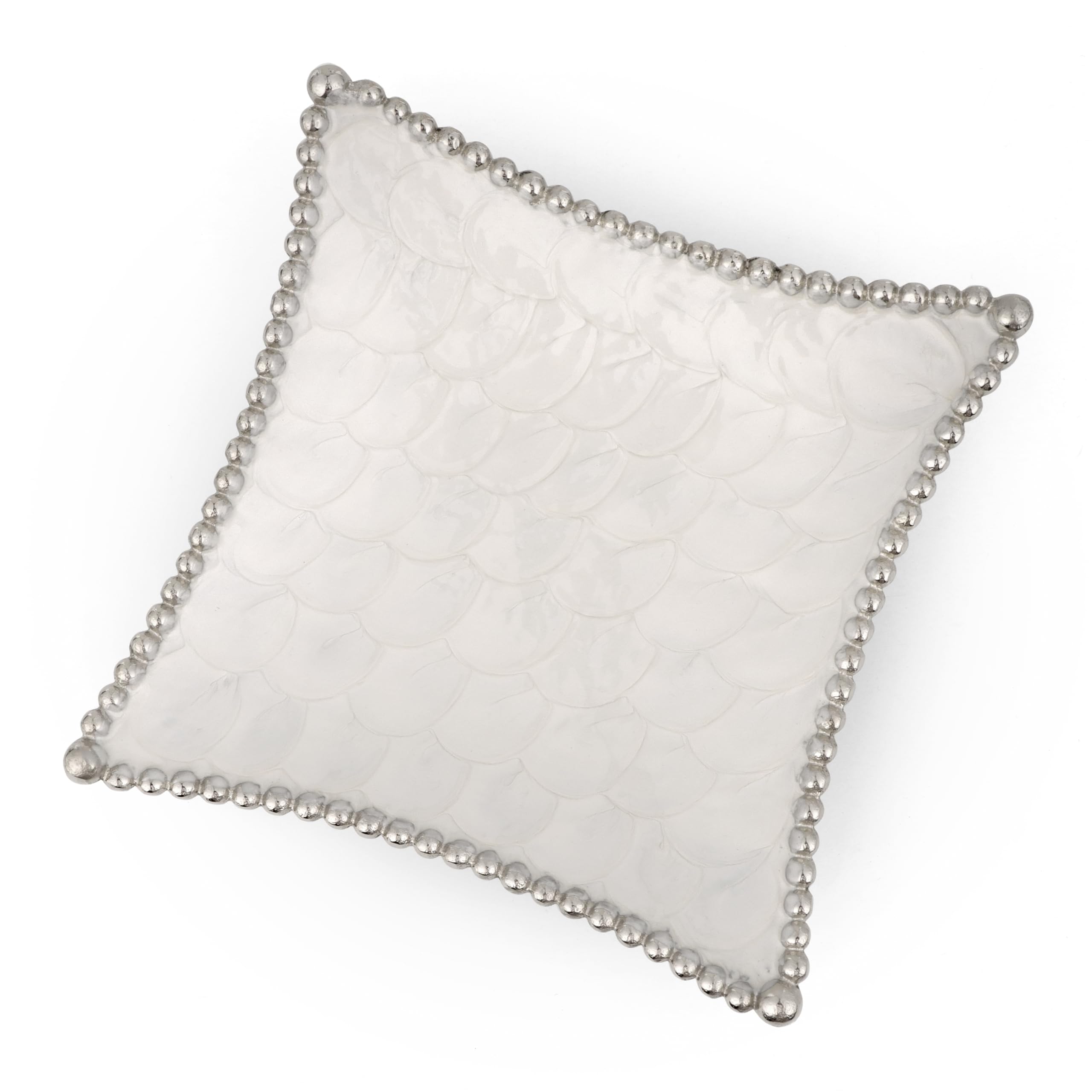 ALPHA Living HOME - Handmade Metal Serving Tray for Kitchen, Bathroom, Vanity, Decorative Fruit Bowl, Square Counter Organizer, Lightweight Aluminum Platter with Classic Silver Finish