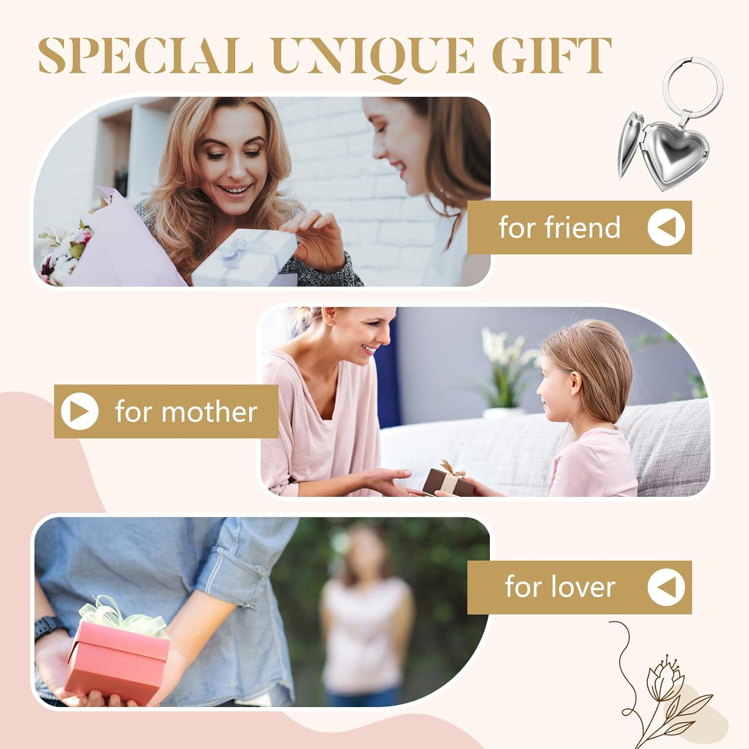 4 Pcs Silver Heart Locket Keychains Stainless Steel Round Locket Key Chain That Hold Pictures for Valentines Gifts - Image 6