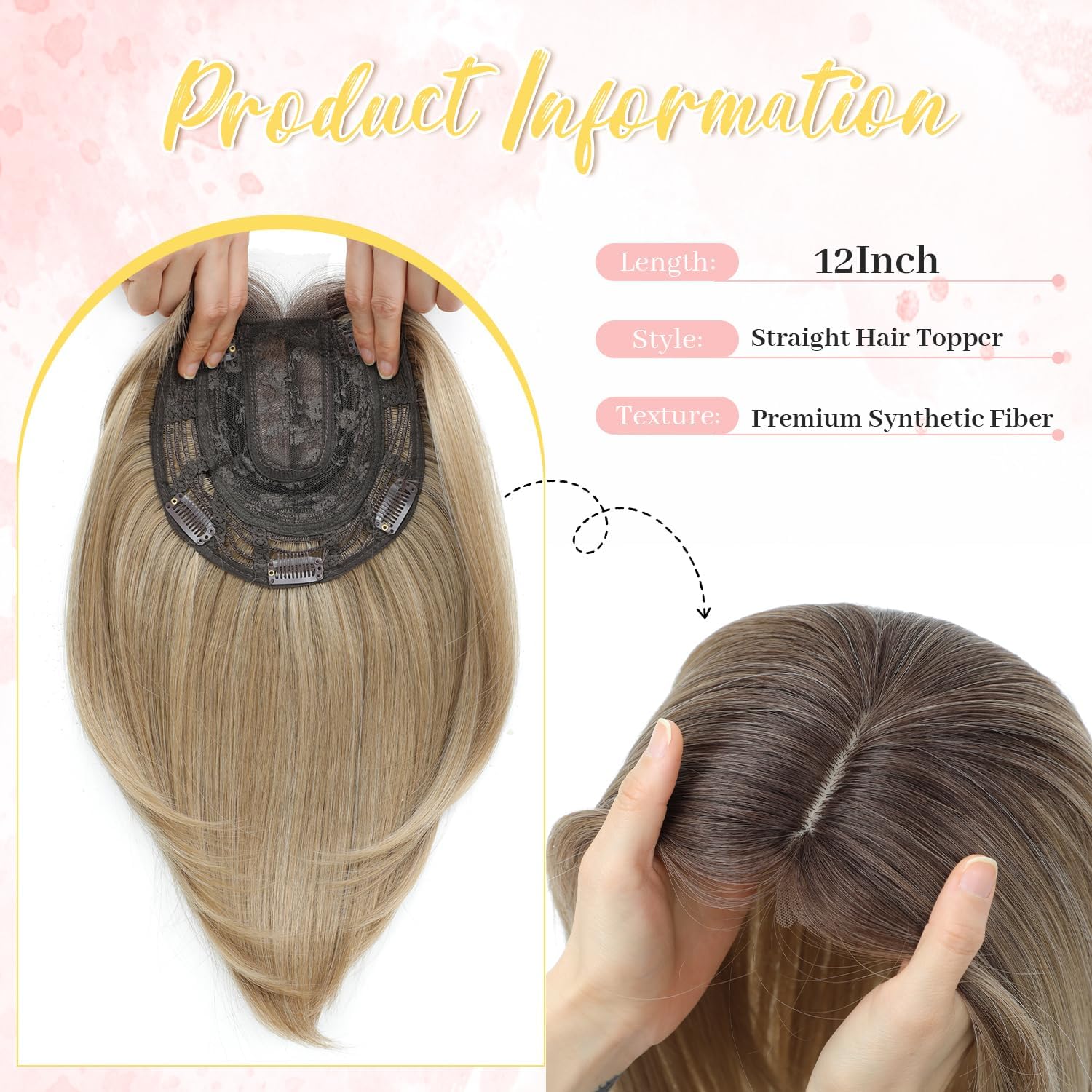 MORICHY Hair Toppers for Thinning Hair 6.5x6.5inch Hair Topper with Large Base for Cover Gray or Hair Loss Synthetic Hair Extensions Clip in Fringe Daily Use(Ombre Blonde With Dark Root) - Image 2