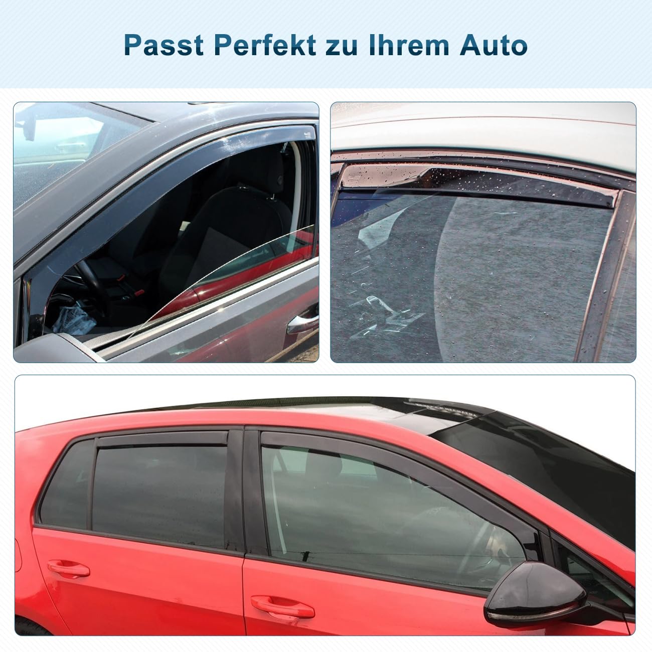 Windabweiser Regenabweiser kompatibel mit VW Golf 7 / VII 2012-2019 5-türig, Selbstklebend Tape-On Autofenster Regenschutz Regenabweiser Deflektoren, 4-TLG Set, Rauchgrau, Vorne,Aerodynamisch