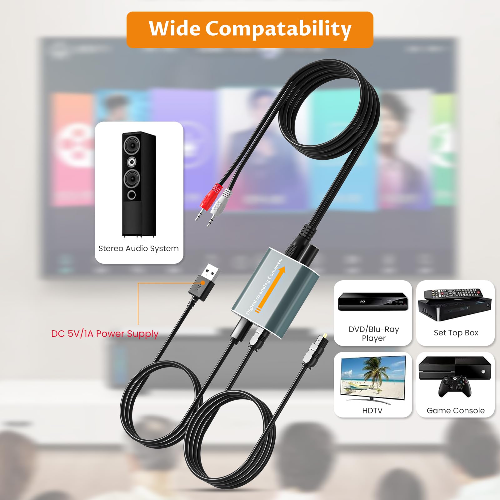 AMANKA Convertitore audio analogico-digitale DAC 192kHz con cavo ottico,adattatore audio ottico coassiale digitale a jack da 3,5 mm AUX Controllo volume Toslink per PS3 PS4 HDTV Blue Ray