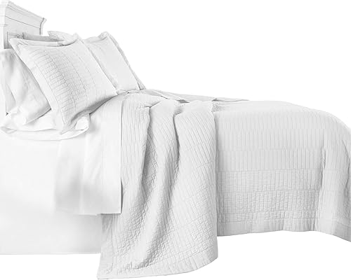 Chezmoi Collection - Juego de cama de 3 piezas, 100% algodón prelavado, acabado suave, modelo Yuma, Algodón, Blanco, King