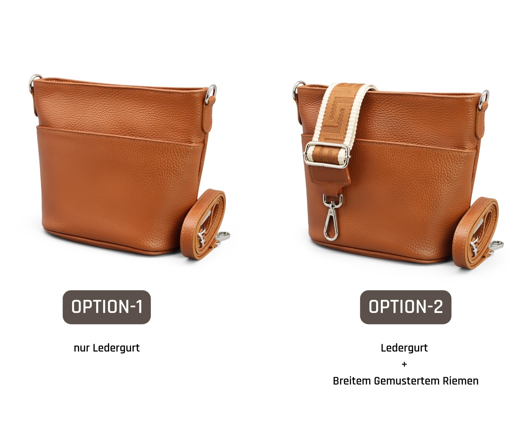 Adel Bags LINA Damen Umhängetasche Echtleder Handgefertigt Crossbody Bag | Damen Schultertasche mit Ledergurt & wahlweise gemustertem Riemen, Echtes Leder, 4 Fächer, Made in Italy