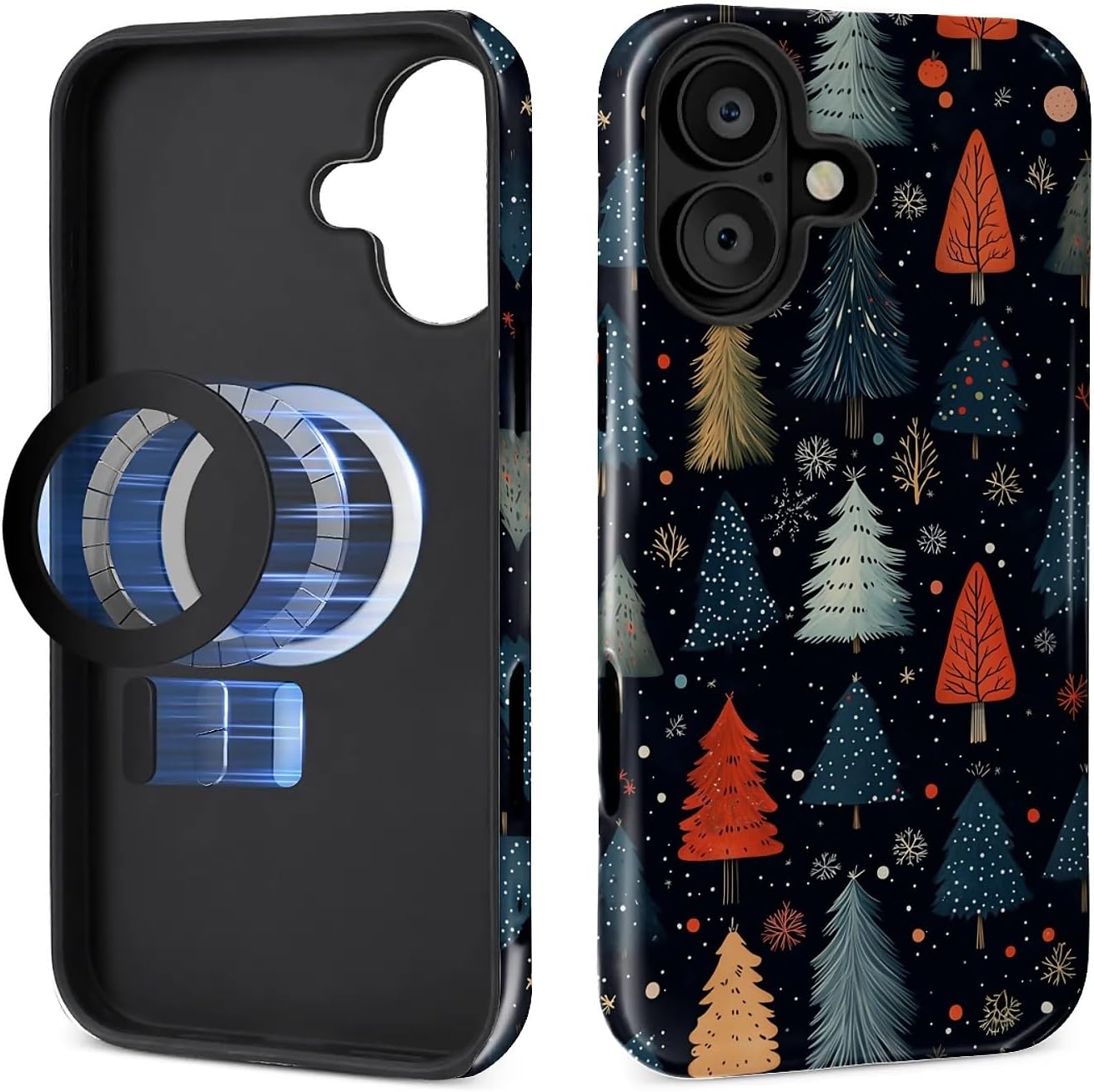 Case for iPhone 16,Compatible with MagSafe Hybrid Heavy Duty 2 in 1 Full Body Rugged Shockproof Protection Glossy Case Cute Christmas Tree Red Green