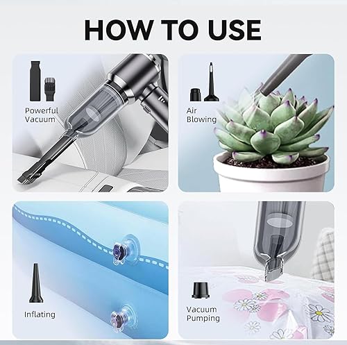 Miniatura 4 de Aspiradora portátil sin cable, 19000 Pa Mini aspiradora de alta potencia 4 en 1 Bomba de soplador de aire comprimido pequeño Aspirador de mano