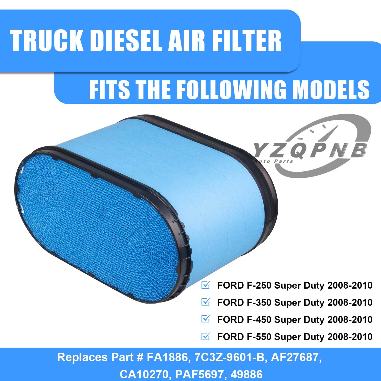FA1886 Air Filter Compatible with 2008 2009 2010 Ford F250 F350 F450 F550 Super Duty 6.4L V8 Powerstroke Diesel Engine Replaces 7C3Z-9601-B AF27687 CA10270
