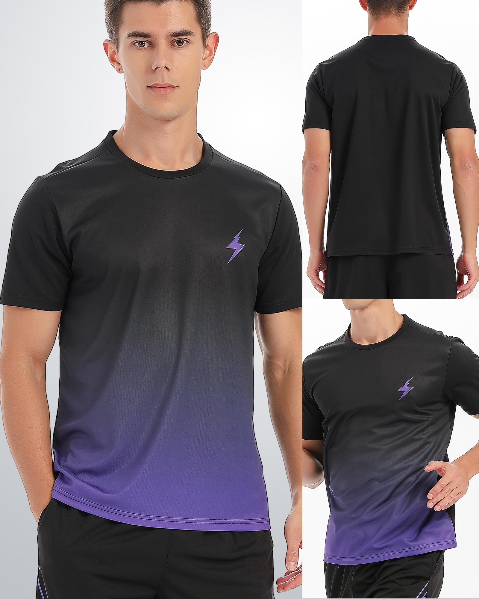 5 Pack Workout Shirts for Men Athletic Running Gym Quick Dry Short Sleeve Crew Neck T Shirts Tee Tops Bulk