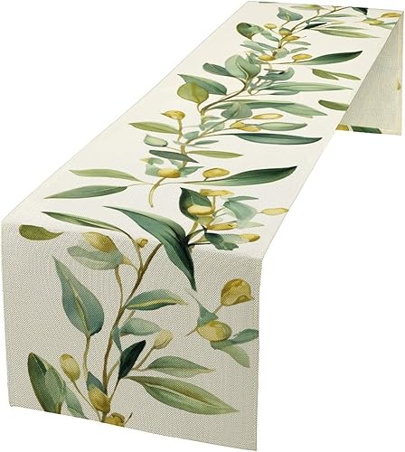 Miniatura 8 de Camino de hojas verdes primaverales para decoración de centro de mesa para fiesta de vacaciones, boda, comedor, decoración de lino, hogar, cocina,