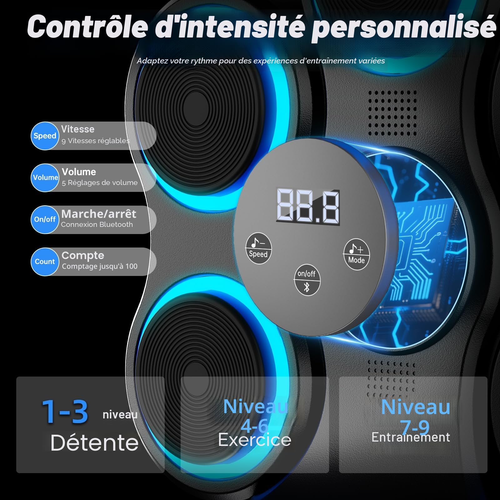 Machine de Boxe Musicale pour Adultes et Enfants, entraîneur de Frappe interactif avec Gants de Boxe, Sac de Frappe Mural de Grande Taille