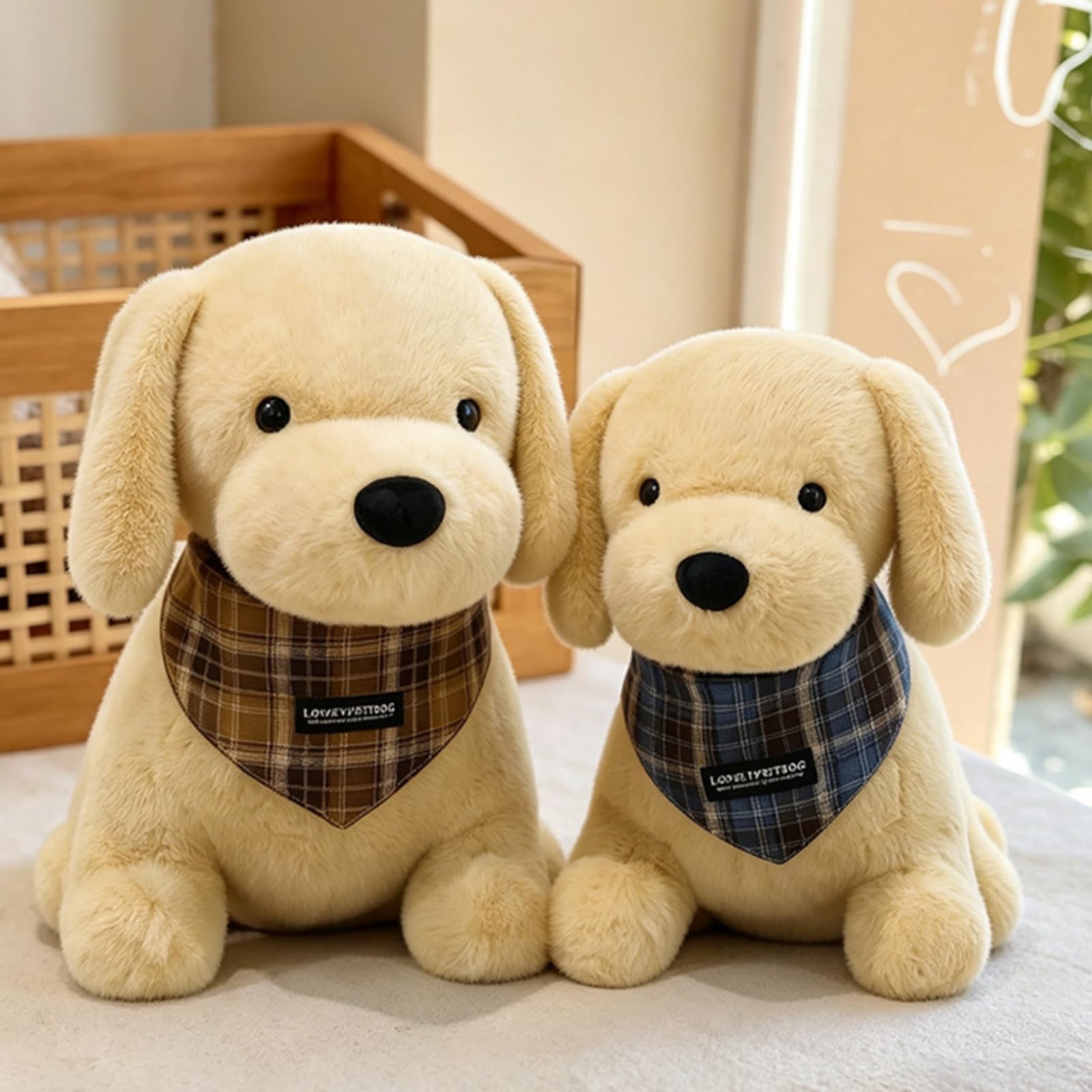 champracer Kuscheltier Hund,Niedliches Hunde Plüschtiermit Schal, für Wohnzimmer,für Zimmerdekoration & Geschenk für Kinder (50cm,Brauner Schal)