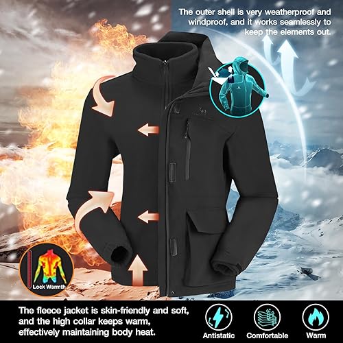 Miniatura 7 de CAMELSPORTS Chaquetas de esquí impermeables para mujer, abrigo de nieve 3 en 1, chaquetas de snowboard cálidas de invierno, Nieve