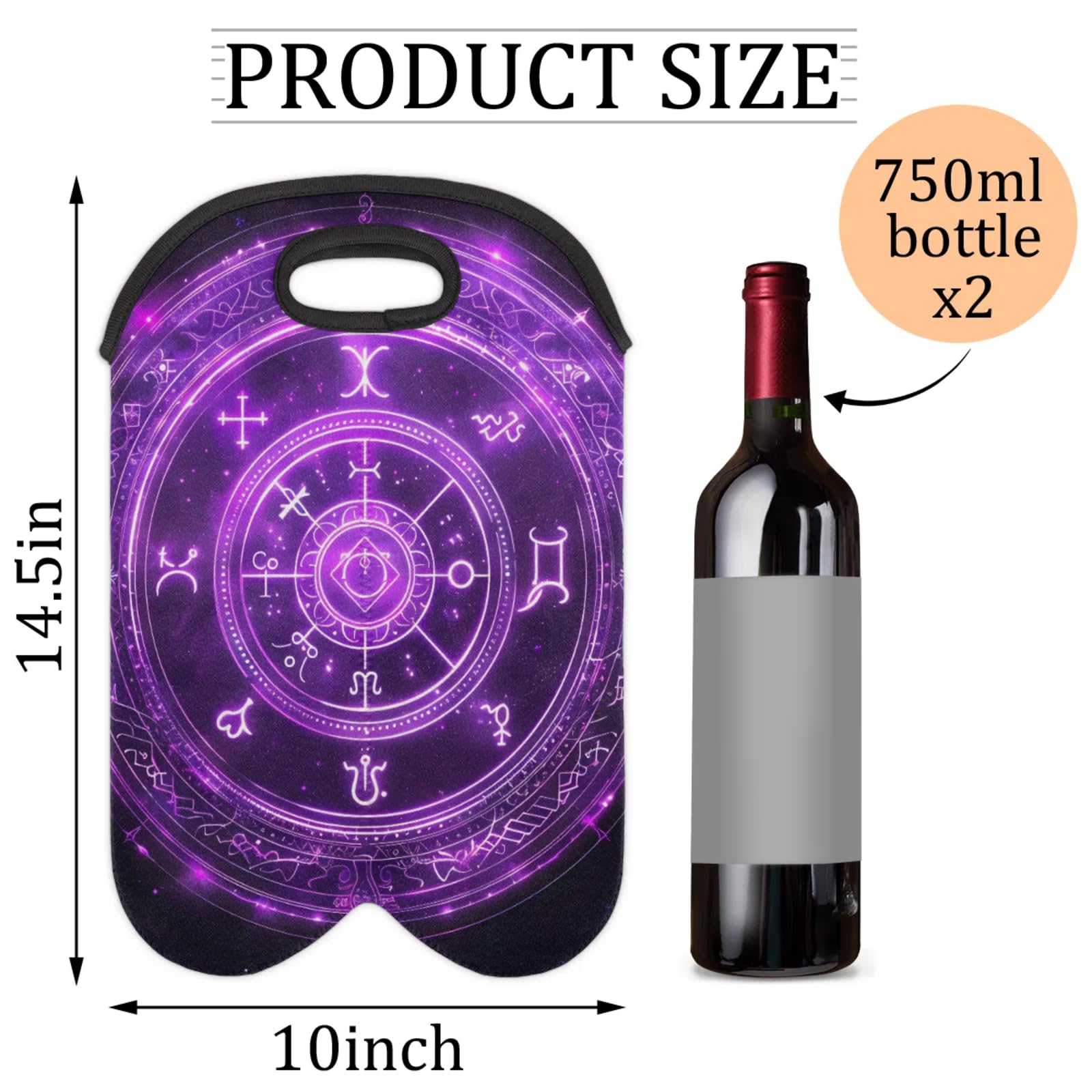 GzLeyigou 2 Bottles Horoscopes Wine Bag Sleeve Totes Neoprene Protective Wine Carrier Bag for Wine,Water, Champagne, Beer, Baby Bottles,Gift 14.5 x 10 Inches