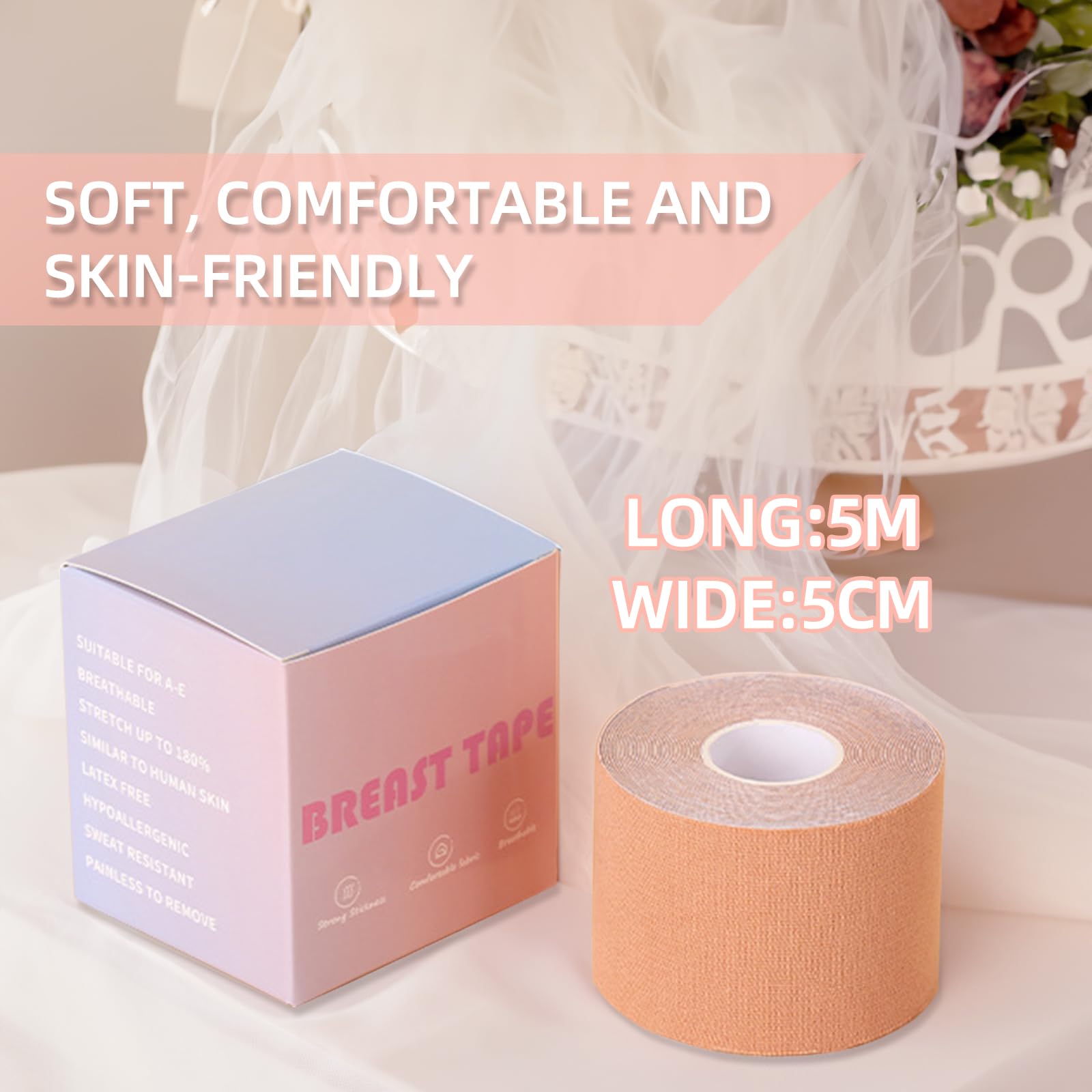 Zynxel Boob Tape 5m, Sujetadores Adhesivos para Mujer Push Up, Pezoneras Adhesivas Invisibles y Reutilizables, para Sujetadores sin Espalda, Vendas Sujetadoras para Mujer Copa A-E