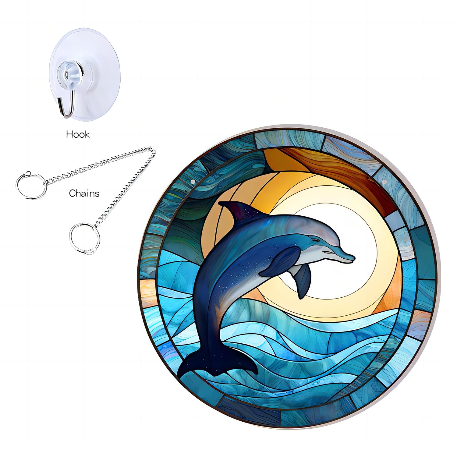 30 cm große Acryl-Buntglas-Fensterdekoration, groß, Buntglas-Fensterbehänge-Kits, Delfin, bunte Sonnenfänger, Innenfenster, Fenster, Gedenkstätte, Türdekoration, Wandkunst-Dekoration