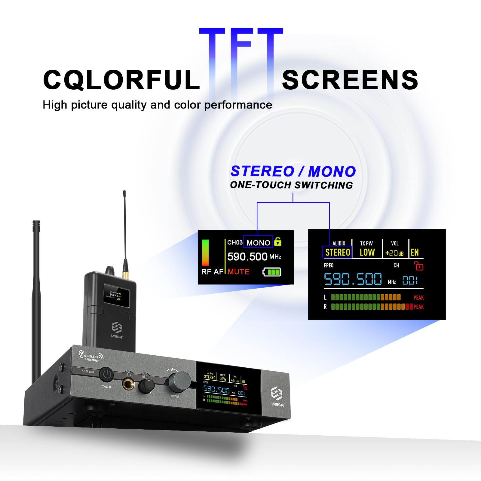 SEM100 Stereo Wireless Monitor System – Dispositivo iOS professionale per performance live e studio audio (1 canale, trasmettitore tascabile 1/2, alta qualità del suono ad alta fedeltà) (SEM100
