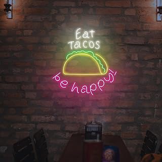 Eat Tacos Be Happy Neon Sign 23 inches Led Mexican Taco Sign Wall Art Decor for Mexican Restaurant Tacos Store Food Truck