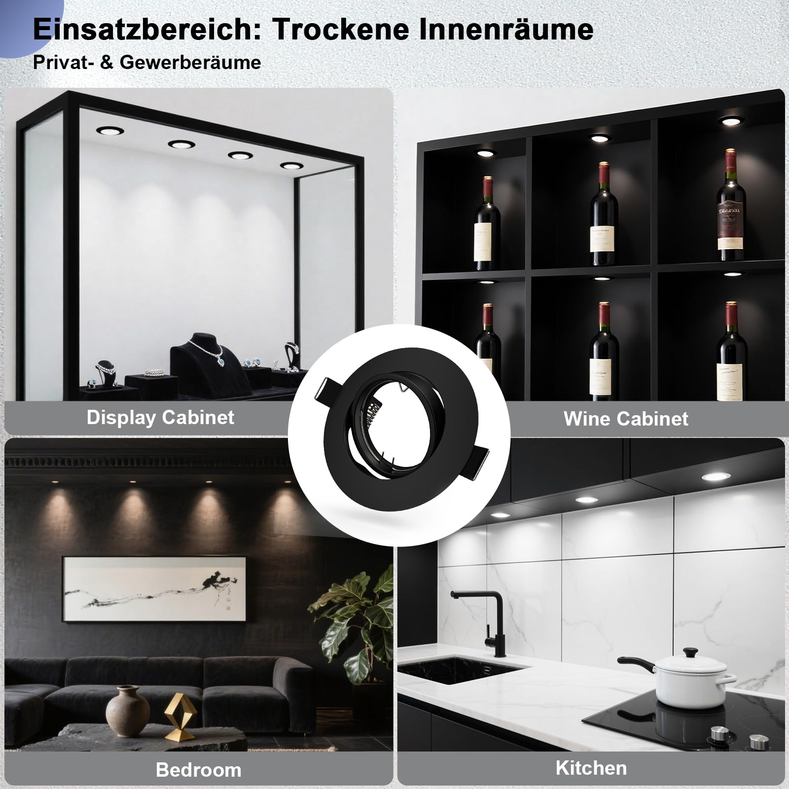 20x LED Einbaustrahler Rahmen GU10 Schwenkbar Einbaurahmen 68mm Schwarz Rund Deckenspots 230V inkl. GU10 Fassung LED oder Halogen