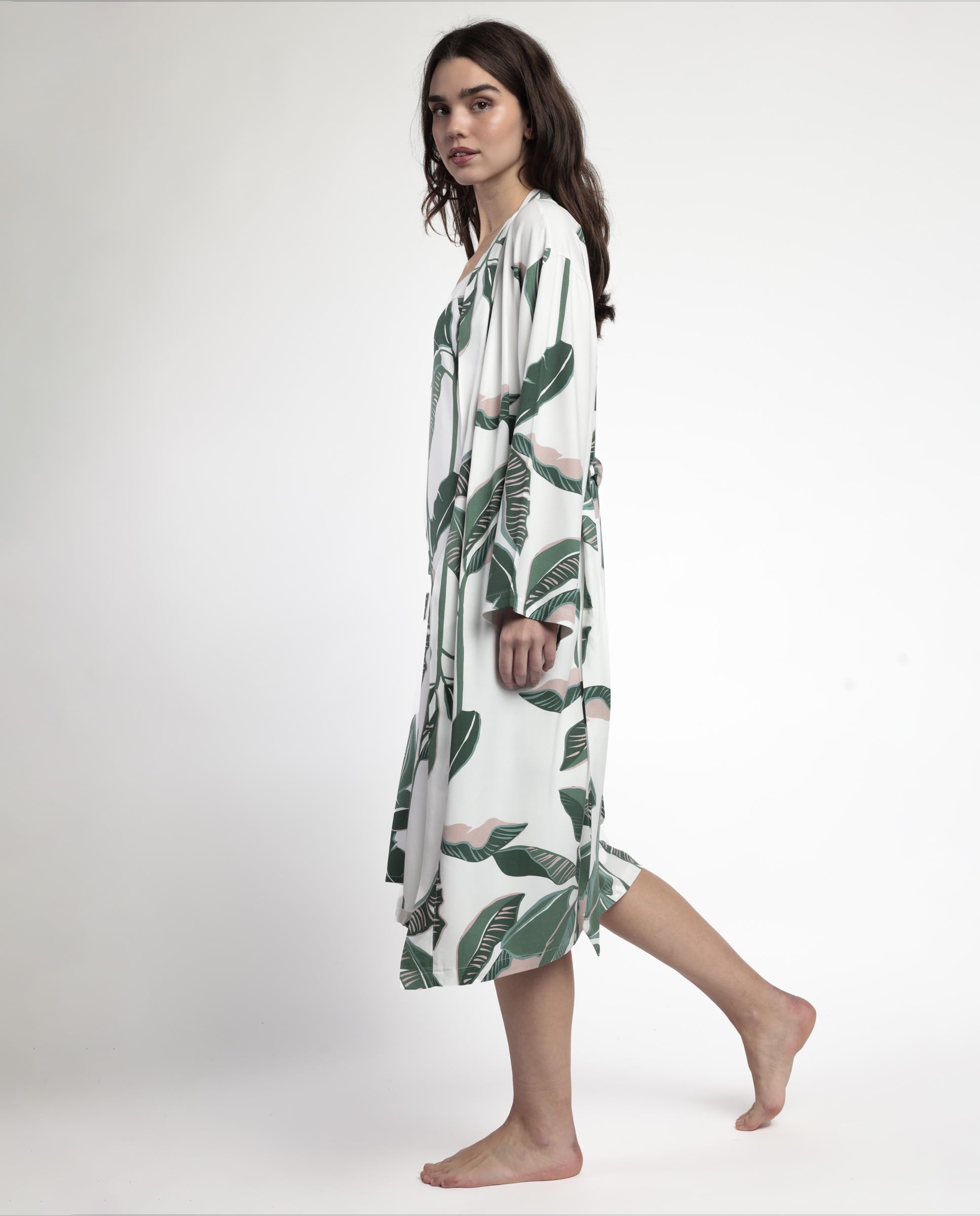 ADMAS Lussuosa vestaglia a maniche lunghe popeline Luxury Leaves da donna