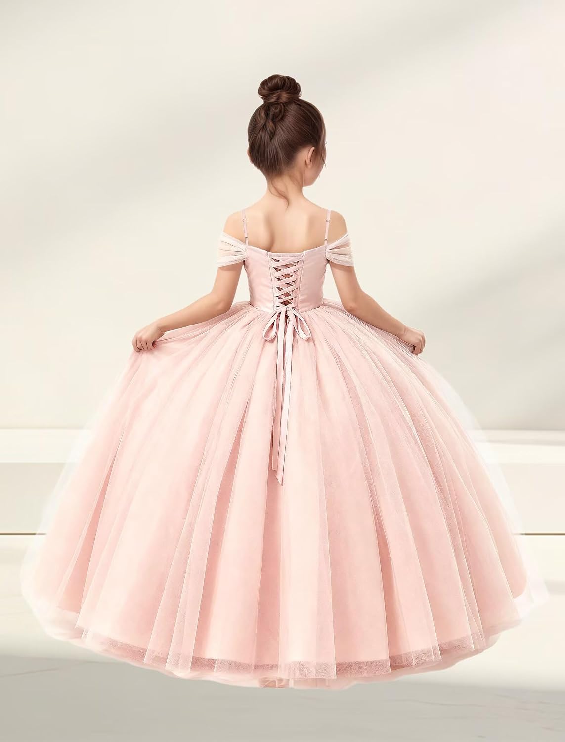 Flower Girl Dress for Wedding Tulle Princess Gown with Spaghetti Straps First Communion Pageant Party Formal Dress