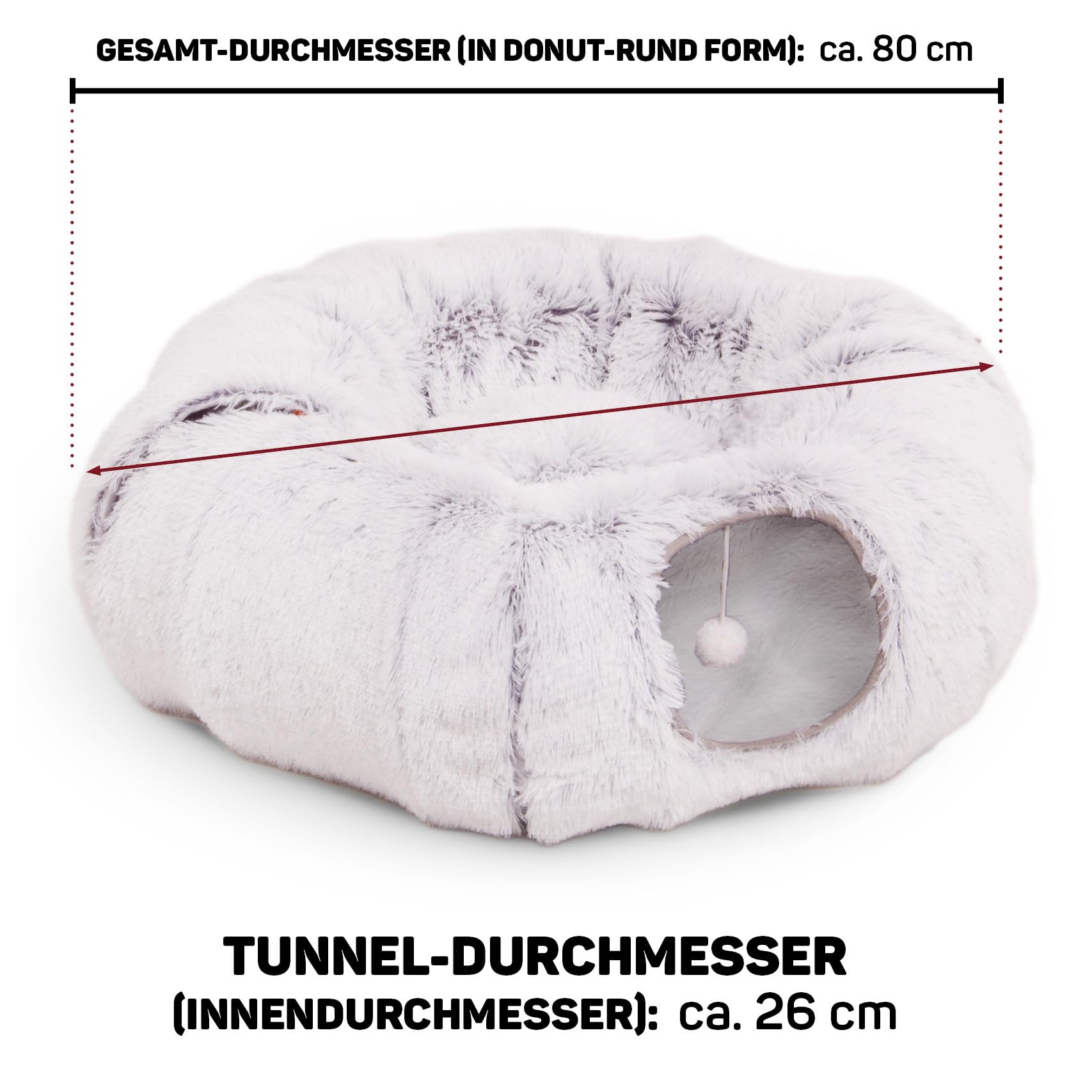 CanadianCat Company | Premium Katzentunnel mit Schlafplatz Otis Grau Kuschelfell Innenbezug Katzentunnel Große Katzen XXL 2-in-1 Donut Tunnel für Katzen inkl. flauschigem Liegekissen