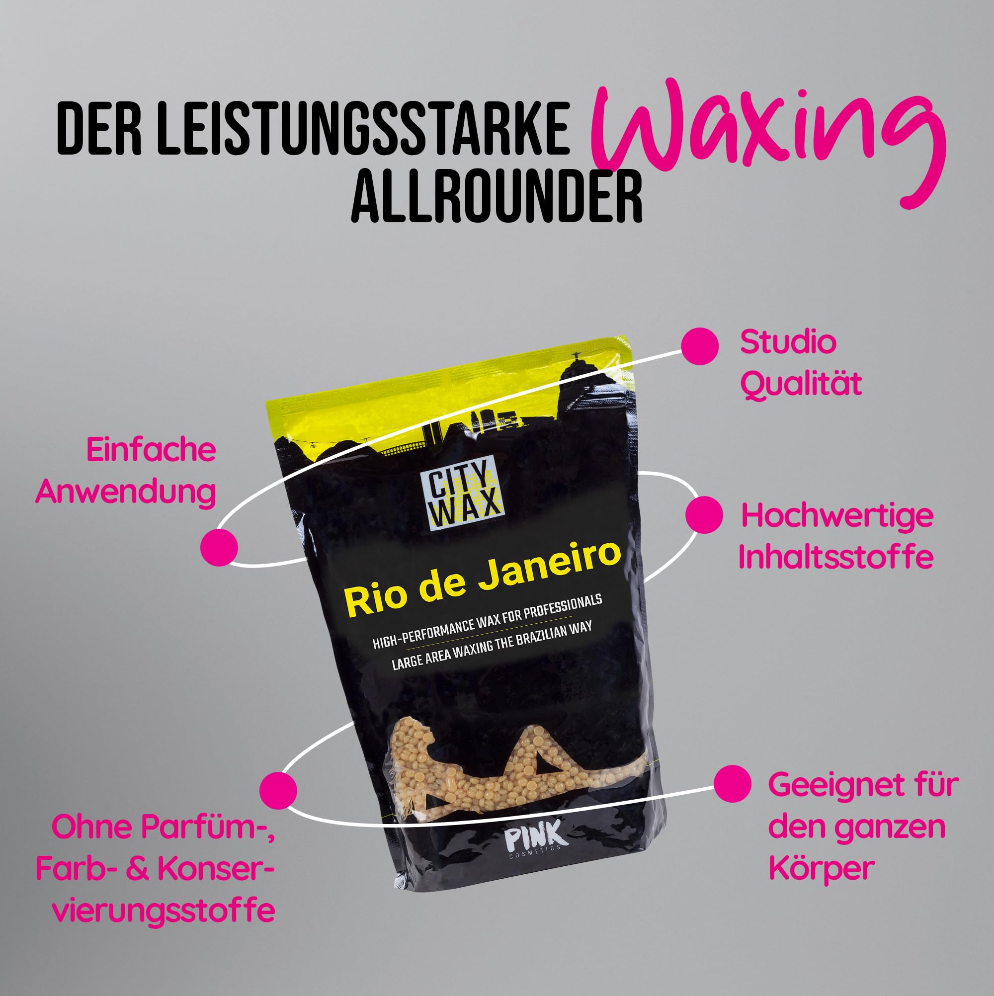 CITY WAX Rio 1 kg - Brasilianisches Premium-Waxing ohne Vliesstreifen - Wachsperlen zur professionellen Haarentfernung für den gesamten Körper