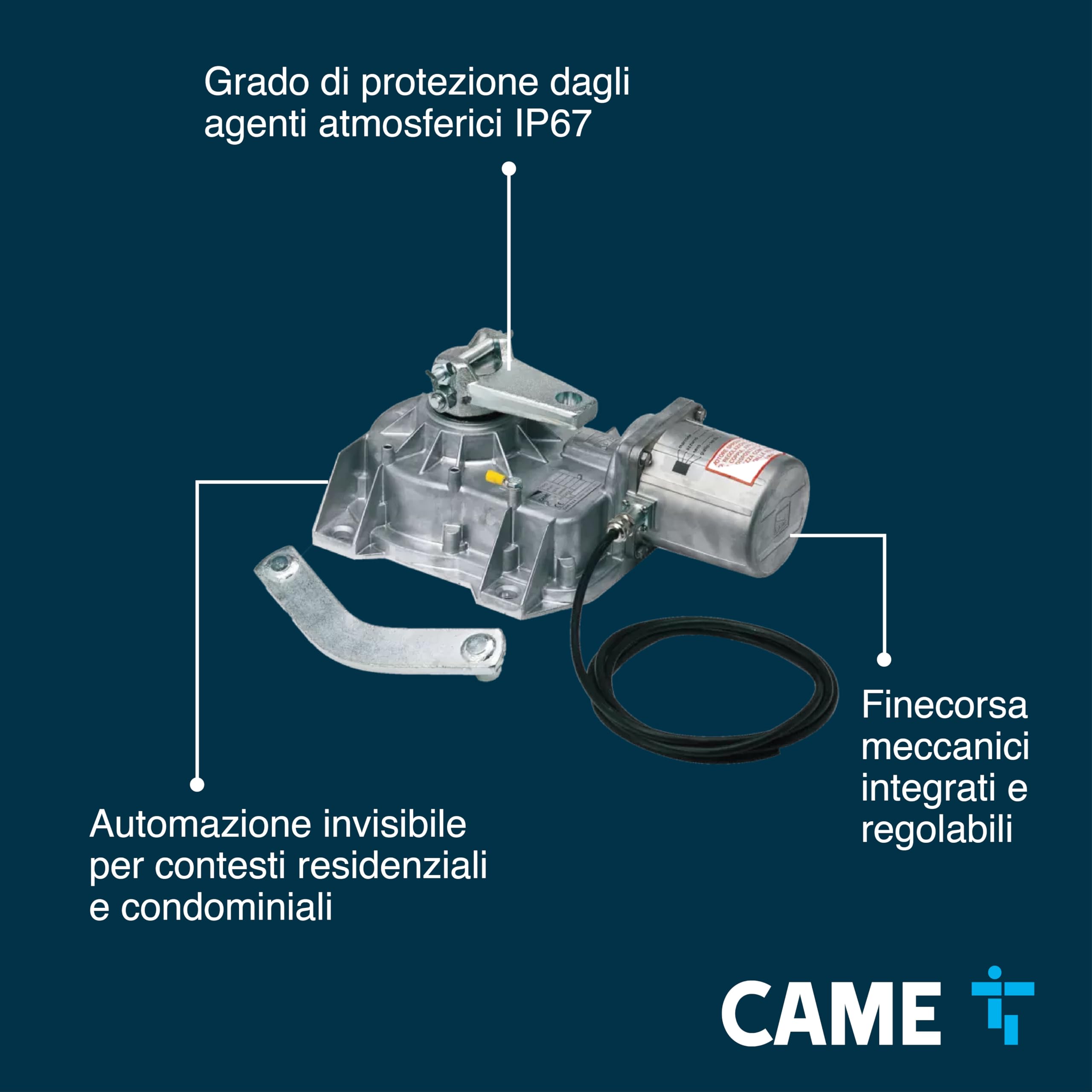 CAME Motoriduttore interrato FROG-A a 230V irreversibile con fermo anta in chiusura regolabile per automazione cancelli a battente fino a 3,5 m e 400 kg per un uso residenziale e commerciale