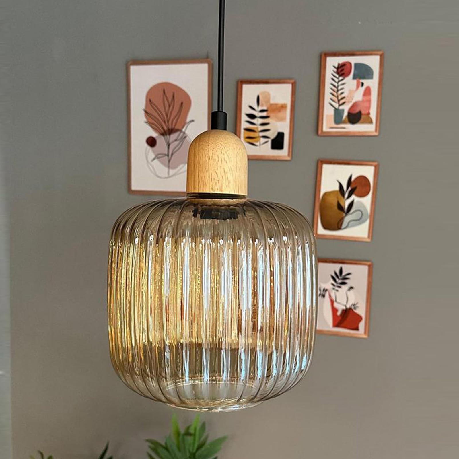 bamyum Mopa Hanging Lamp Glass, Pendant Light 20 cm, Modern Metal Kitchen Island Lights, E27 Glass Lamp Shades, Hanging Light for Living Room and Dining Room, Industrial Pendant Light