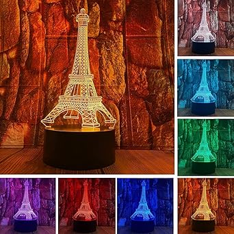 royalkart 3D Illusion Lamp Eiffel Tower LED Night Light Touch Control 7 Colors Changing Table Lamp Bedroom Bedside Decor Lighting Christmas Birthdays Gifts for Boys Giirls