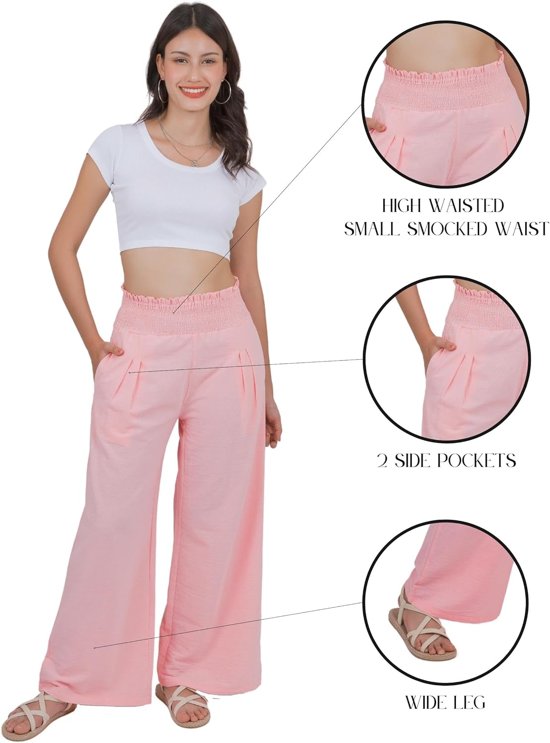 LOFBAZ Women Linen Wide Leg Palazzo Pants Flowy Casual Boho Trousers High Waist Beach Lounge Long Pant with Pockets - Image 3