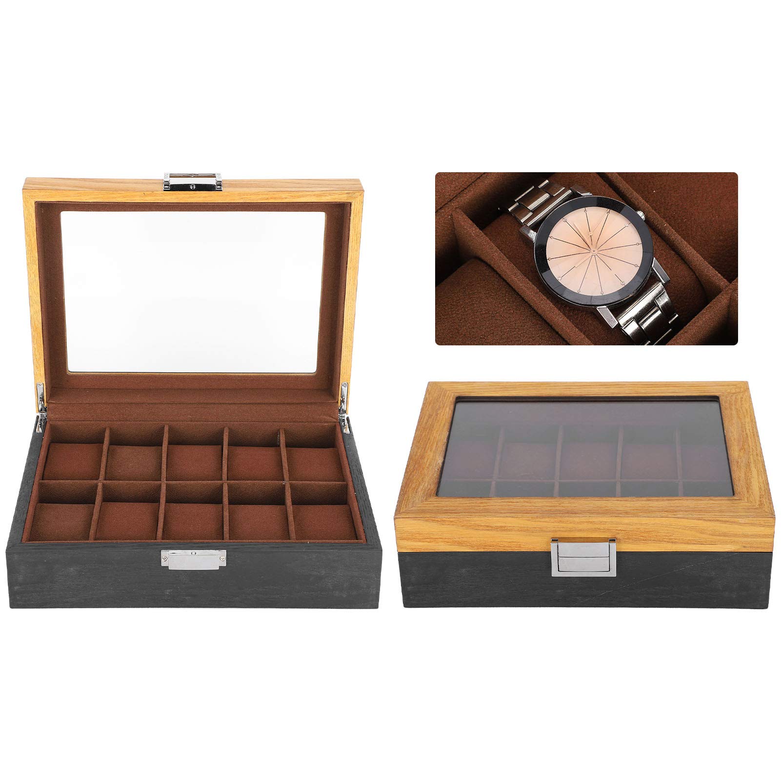 Caja de Reloj de Madera Maciza, Organizador Clásico Vintage de 10 Ranuras para Exhibición de Colección de Relojes, 10,4 X 7,8 X 3,1 Pulgadas