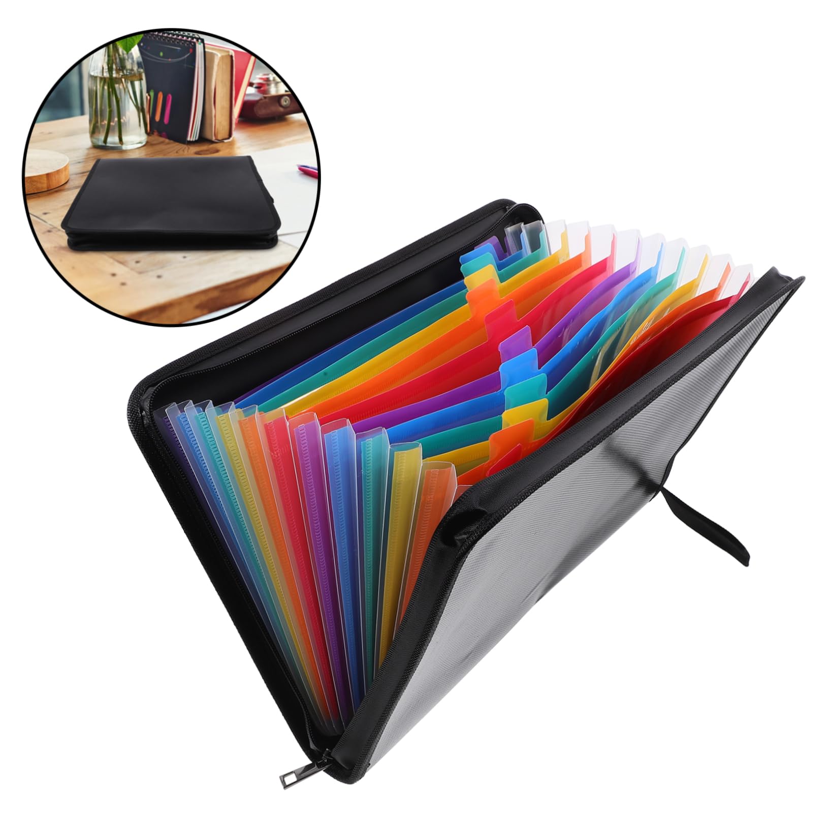 Carpeta Expandible de Archivos A4 Negra con 12 Bolsillos | Pp y Tela No Tejida, Formato Acordeón, para Oficina y Hogar, Portátil y Fácil de Guardar