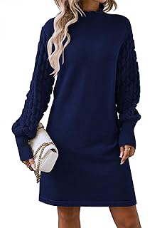 Women's 2025 Fall Long Sleeve Mock Neck Sweater Dress Casual Loose Ribbed Knit Mini Short Pullover Dresses
