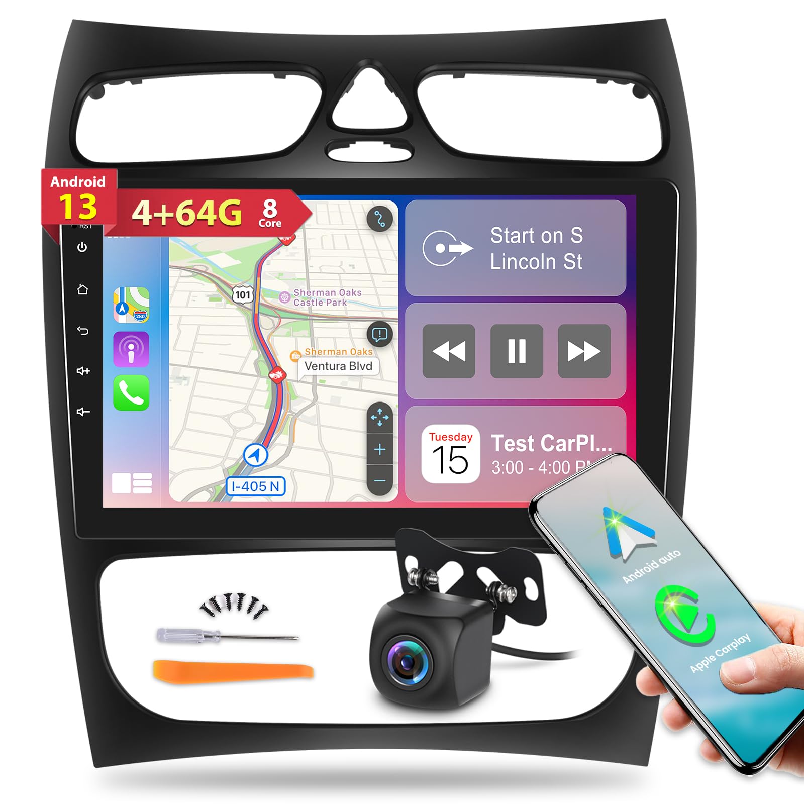 EKAT 8 Core [4+64G] Car Radio for Mercedes Benz C Class W203 C200 C320 C350 CLK W209 S203 A209 2000-2005 (for 2 Doors), Android 13 Touch Screen Stereo, DSP 32 EQ/IPS/Carplay/Android Auto/SWC/BT/WiFi