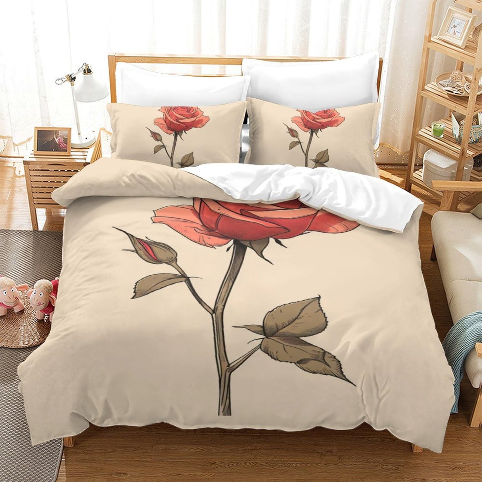Parure de lit microfibre motif 3D housse de couette avec fermeture eclair 140x200 pour lit simple