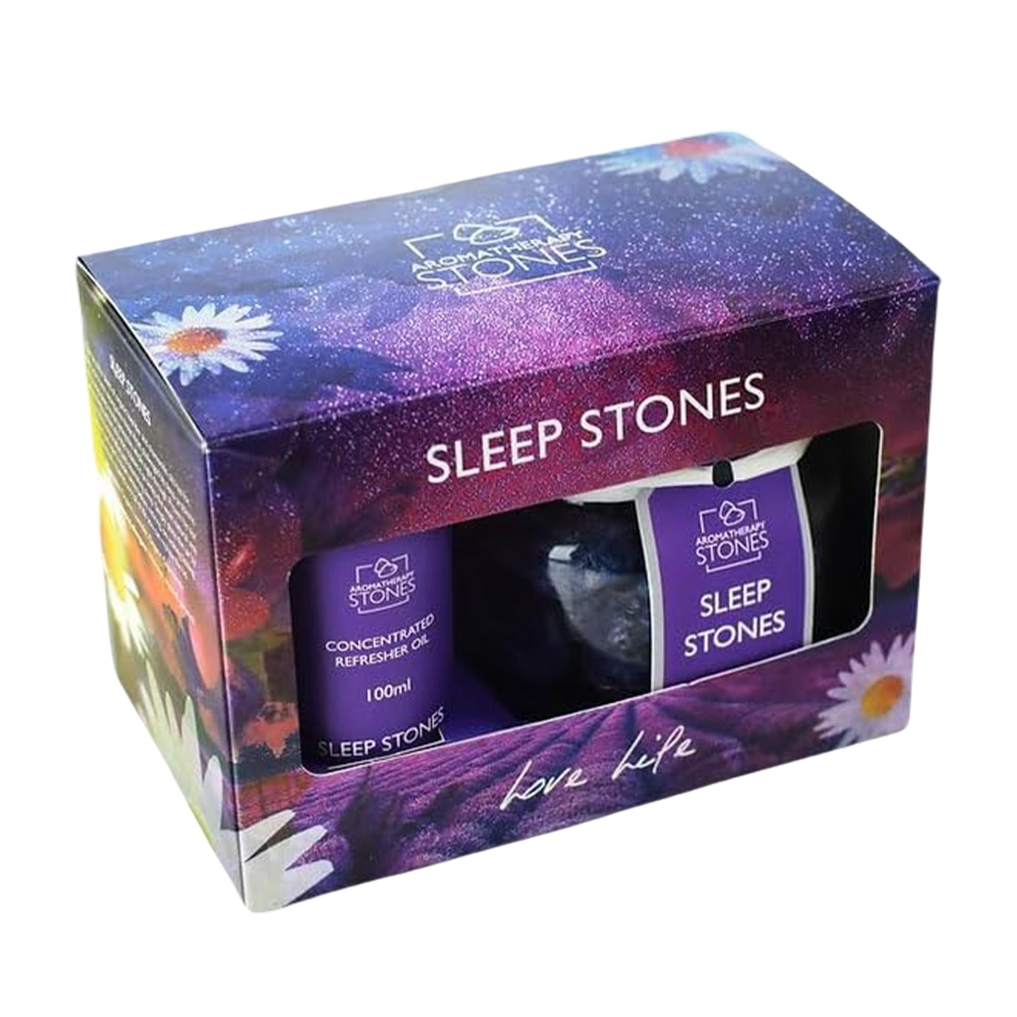 Corincraft Sleep Aromatherapy Stones Gift Set - Lavender & Chamomile Essential Oil Blend - Calming Home Fragrance for Relaxation & Bedtime - Includes 100ml Refresher Oil - Natural Vegan