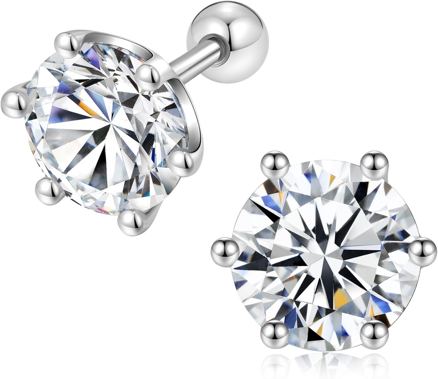 Moissanite Screw Backs Stud Earrings, GRA Certification, 4 or 6 prongs Solitaire Brilliant Cut Moissanite Diamonds Screw Backs Silver Stud Earrings, Sleep Wearing Hyperallergic