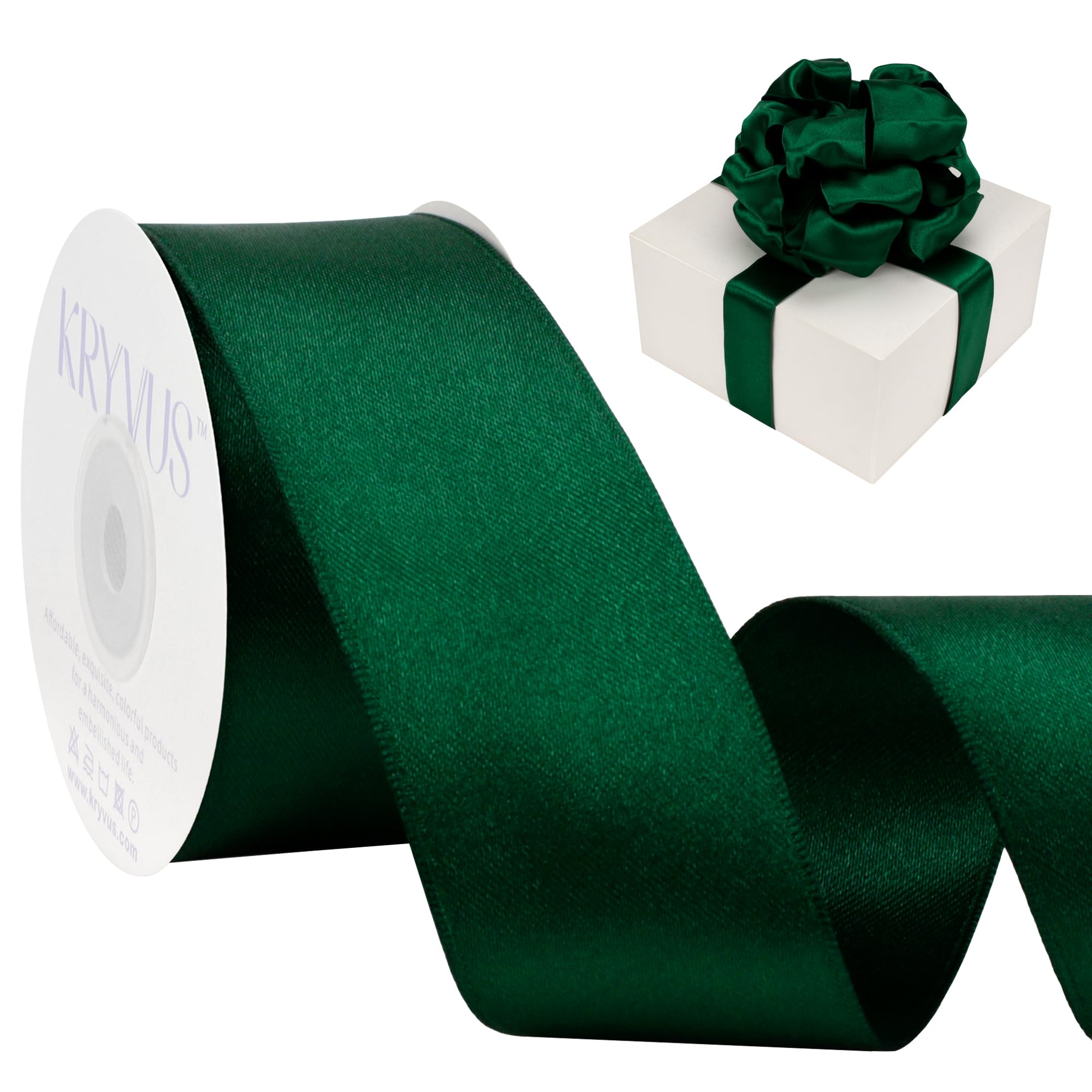 Kryvus Forest Green Satin Wired Ribbon, 38mm X Continuous 9M Luxury Double Faced Satin Wire Edge Ribbon for Gift Wrapping, Wreaths, Flower Bouquet, Wedding Decorations, Home Decor