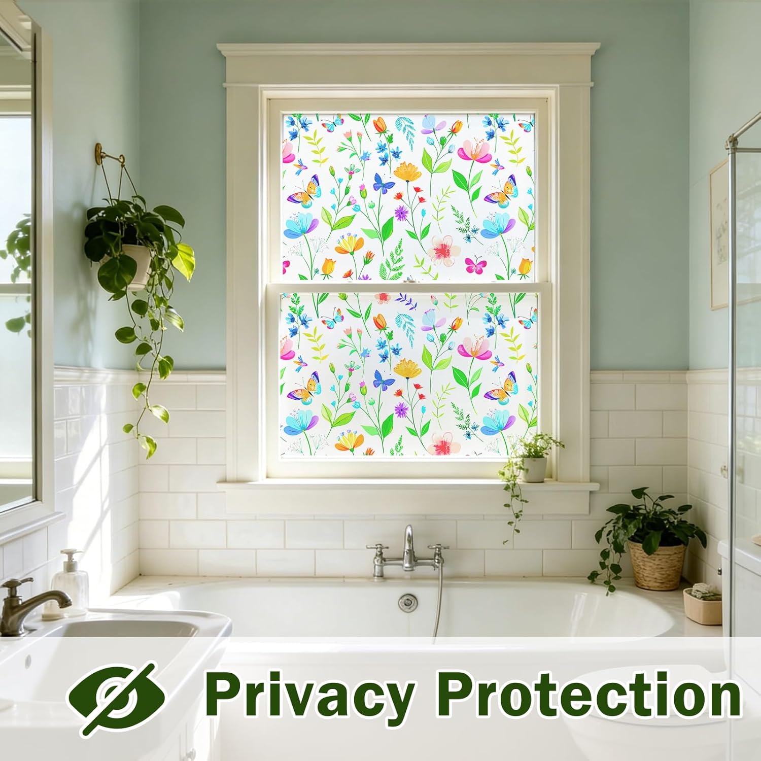 Window Film, Frosted Privacy, One Way Tint, UV Block, Heat Insulation, Anti-Glare, Static Cling, Renter Friendly for Home Bathroom Door