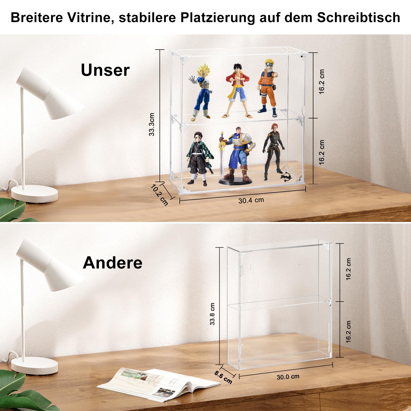 Vitrine en acrylique transparente à 2 couches pour figurines d'action, vitrine murale étanche à la poussière, vitrine alternative en verre pour objets de collection, Lego, modèles, jouets
