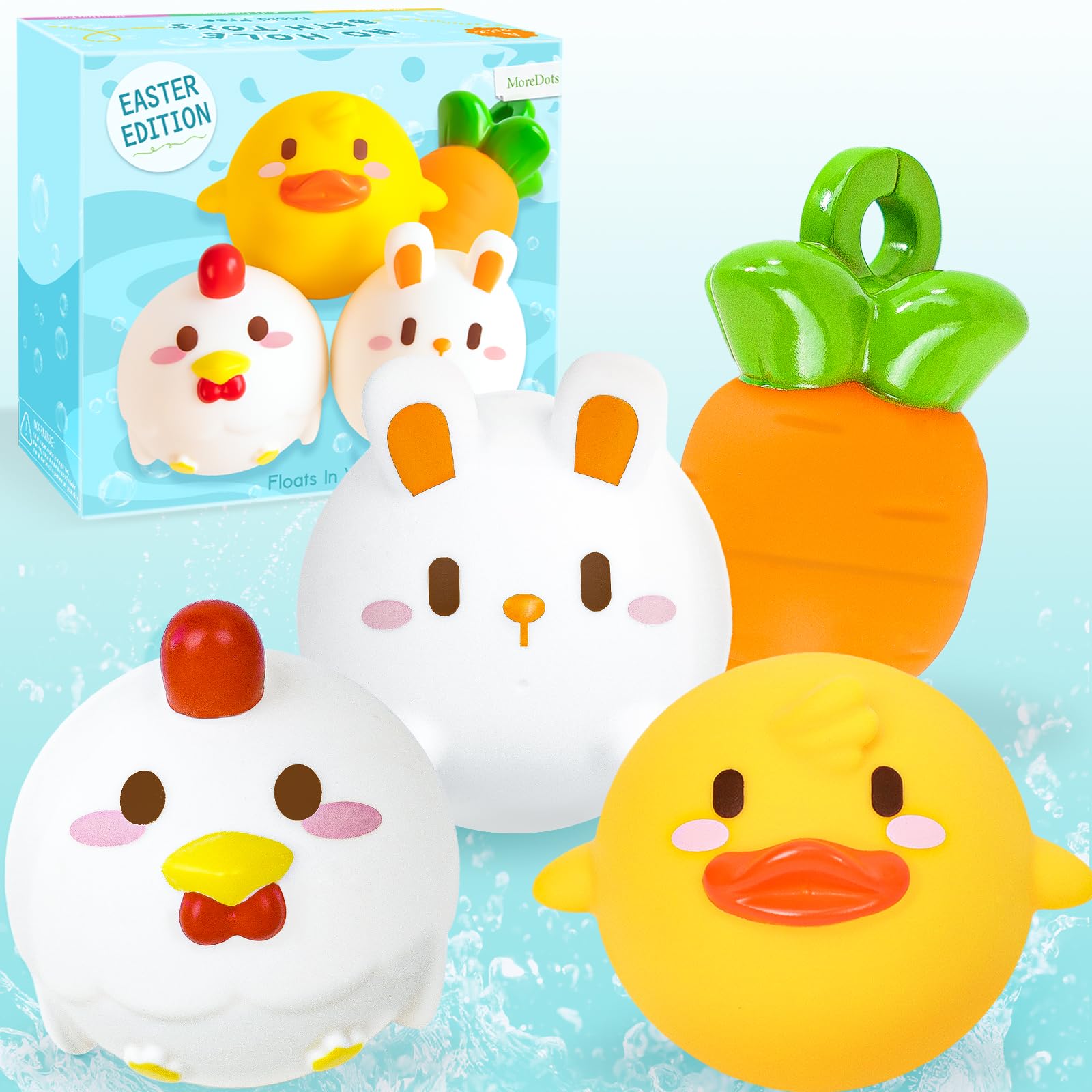 Easter Basket Essentials - Easter Basket Stuffers - 4 Pack No Hole Animal Bath Toys - Baby First Easter Stuffer Gifts Bath Tub Toy for Newborn Infant Toddler Kids Boys Girls Age 0+ Months