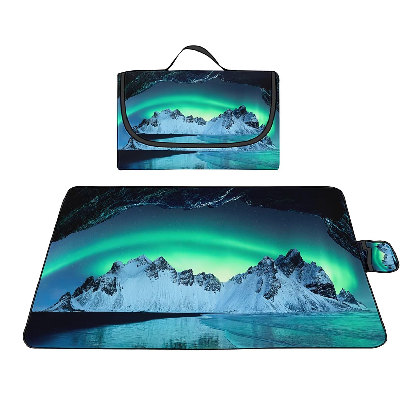 Couverture Pique-nique Imperméable 180x200cm,Couverture Plage Extérieure XXL Tapis de Plage,Aurore Iceberg Camping Couverture étanche Pique-nique avec Poignée pour Camping Randonnée Parc Plage