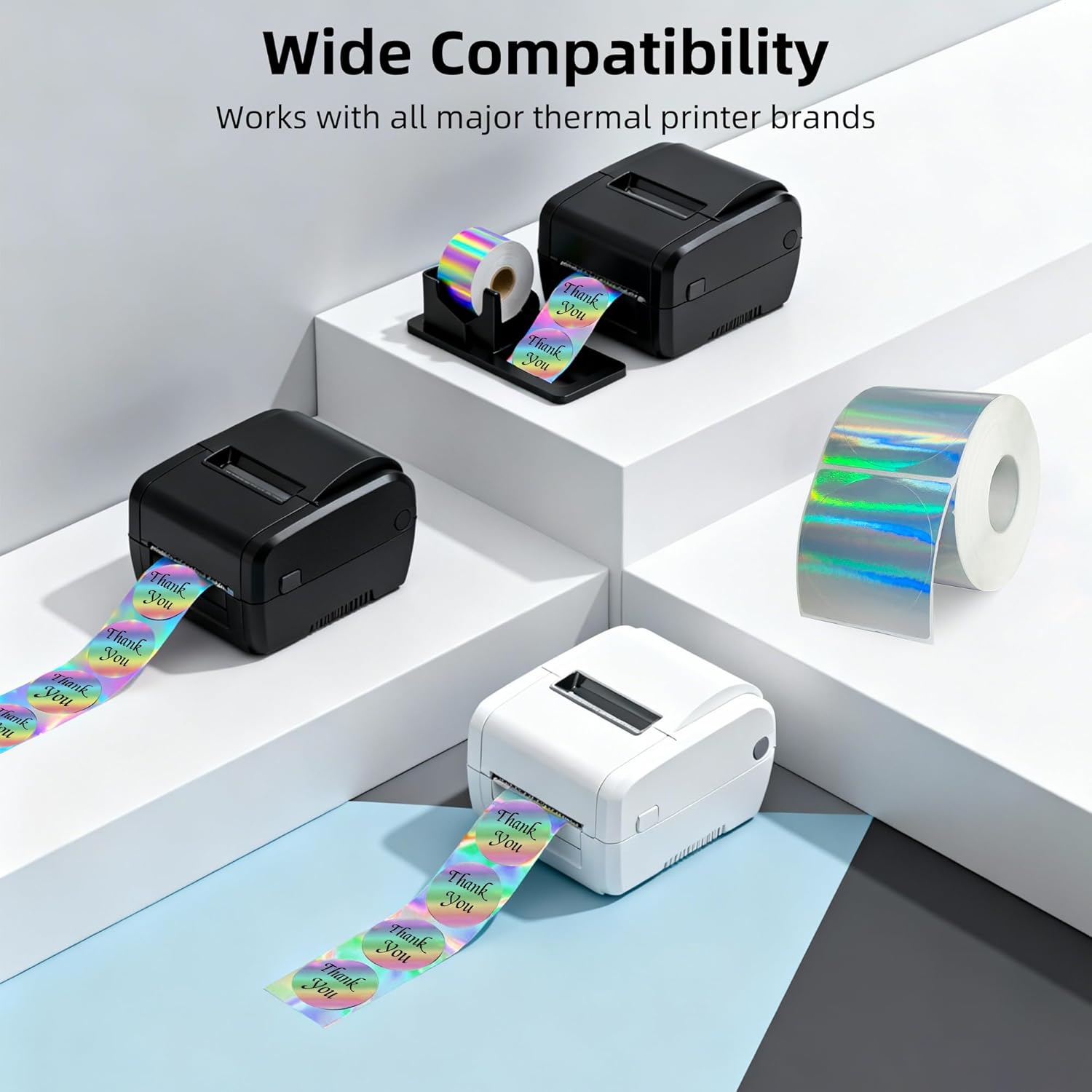 2" Circle Holographic Thermal Labels, Round Printable Rainbow Glitter Thermal Printer Sticker Labels for Gift Wrapping, Self-Adhesive Name Price Tag DIY Custom Logo Design, 800 Sheets/2 Roll
