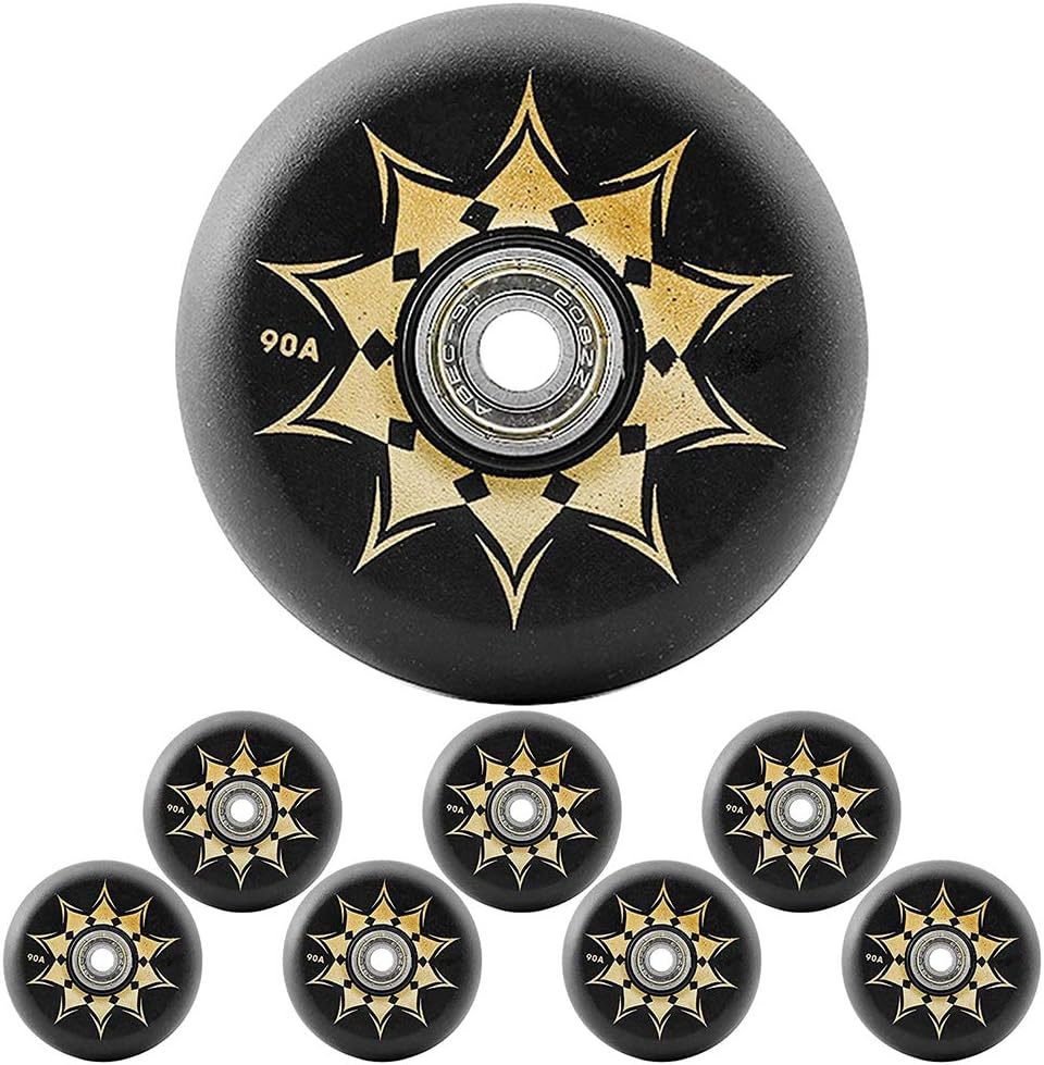Inline Roller Skate Wheels Outdoor & Indoor 8 Pcs 90A Inline Replacement Skate Wheels High Elastic Wear-Resistant Brake Wheel with ABEC 9 Bearings 72mm 76mm 80mm