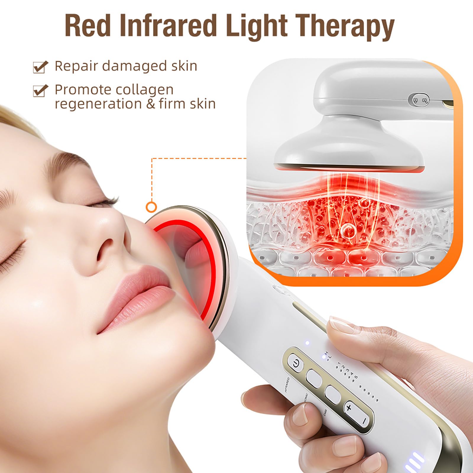 Radiofrecuencia Facial,Masajeador Ultrasónico 3 En 1 Terapia Luz Infrarroja EMS Máquina Terapia Ultrasónica Dispositivo Eléctrico para Rostro, Brazos, Cuello, Pies y Cuerpo