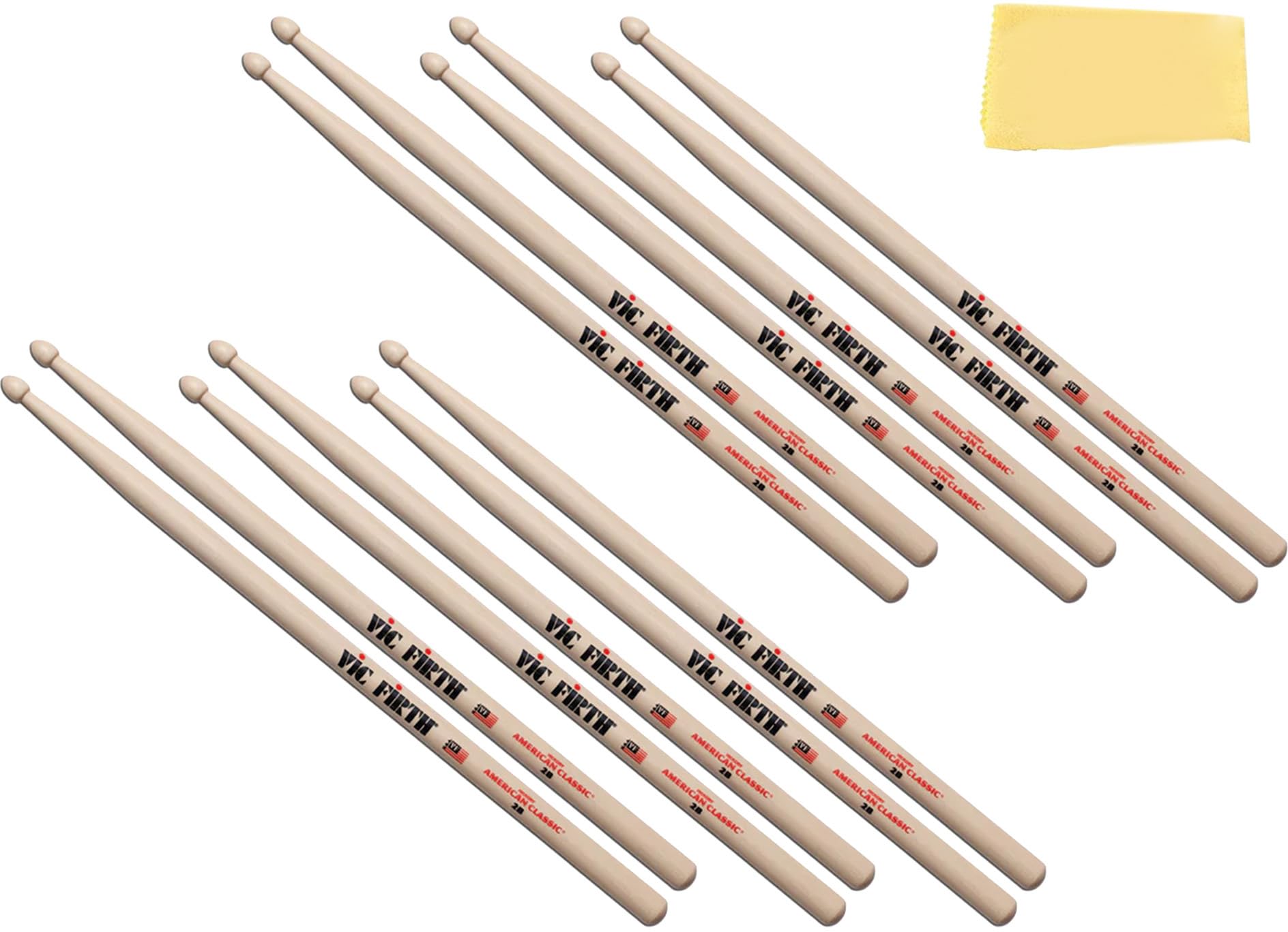 American Classic 2B Drumsticks - 6 Pairs with Austin Bazaar Polishing Cloth