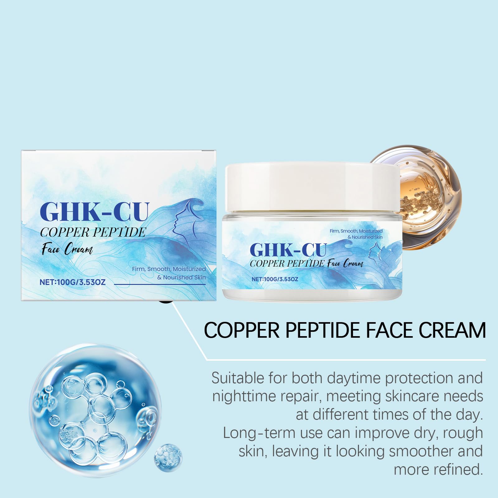 GHK-CU Copper Peptide Face Cream, Hydrating Anti-Aging Face Moisturizer for Firm Smooth Skin, Revitalizing Copper Peptide Facial Cream for Fine Lines, Daily Radiance & Skin-Firming Care (1pcs) Beauty