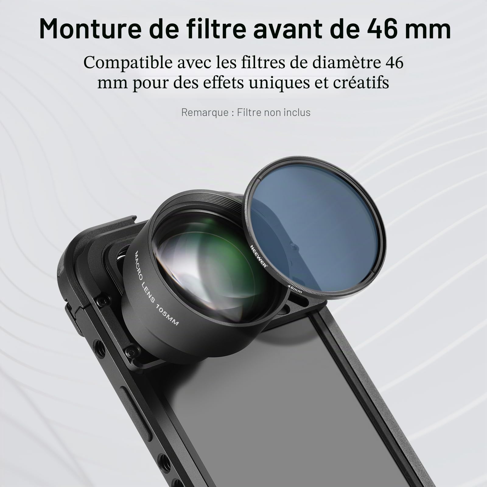 NEEWER Objectif Macro HD 105 mm Uniquement pour Plaque arrière à Filetage de 17 mm, Compatible avec SmallRig Neewer iPhone Samsung avec Adaptateur d'objectif 17 mm, Filetage Avant 46 mm, LS-26