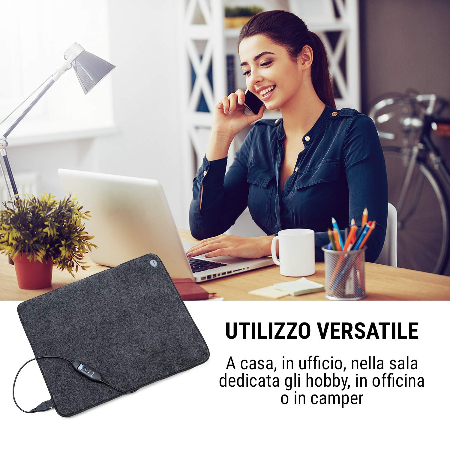 oneConcept Magic Carpet DLX - Tappeto Riscaldante, Tappetino Elettrico, 60 x 70 cm, Potenza: 100 Watt, 4 Livelli di Temperatura, Funzione Timer, Display LCD, Antiscivolo, Antracite