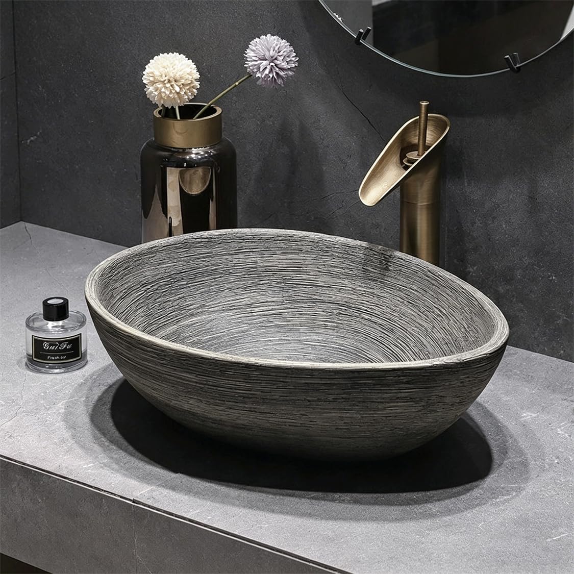QjxSXLFSX Oval Vessel Sink, Bathroom Vessel Sink,handmade, enhancing the overall look,rounded edges, for Bathroom, Hotel, Toilet, RV,A,51×38×14cm