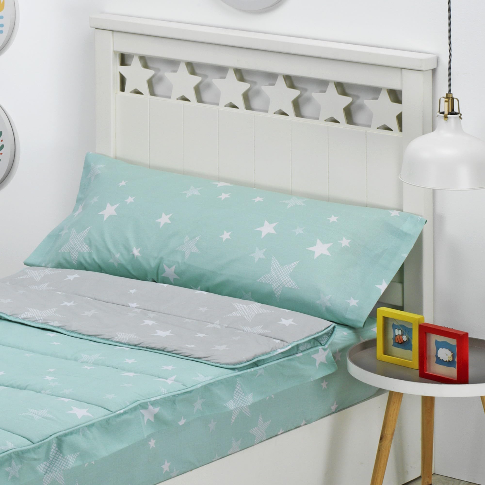 DHESTIA HOME - Saco Nórdico con Cremallera Edredón Ajustable Cama Infantil Estrellas Stars Color Agua Talla Cama 105
